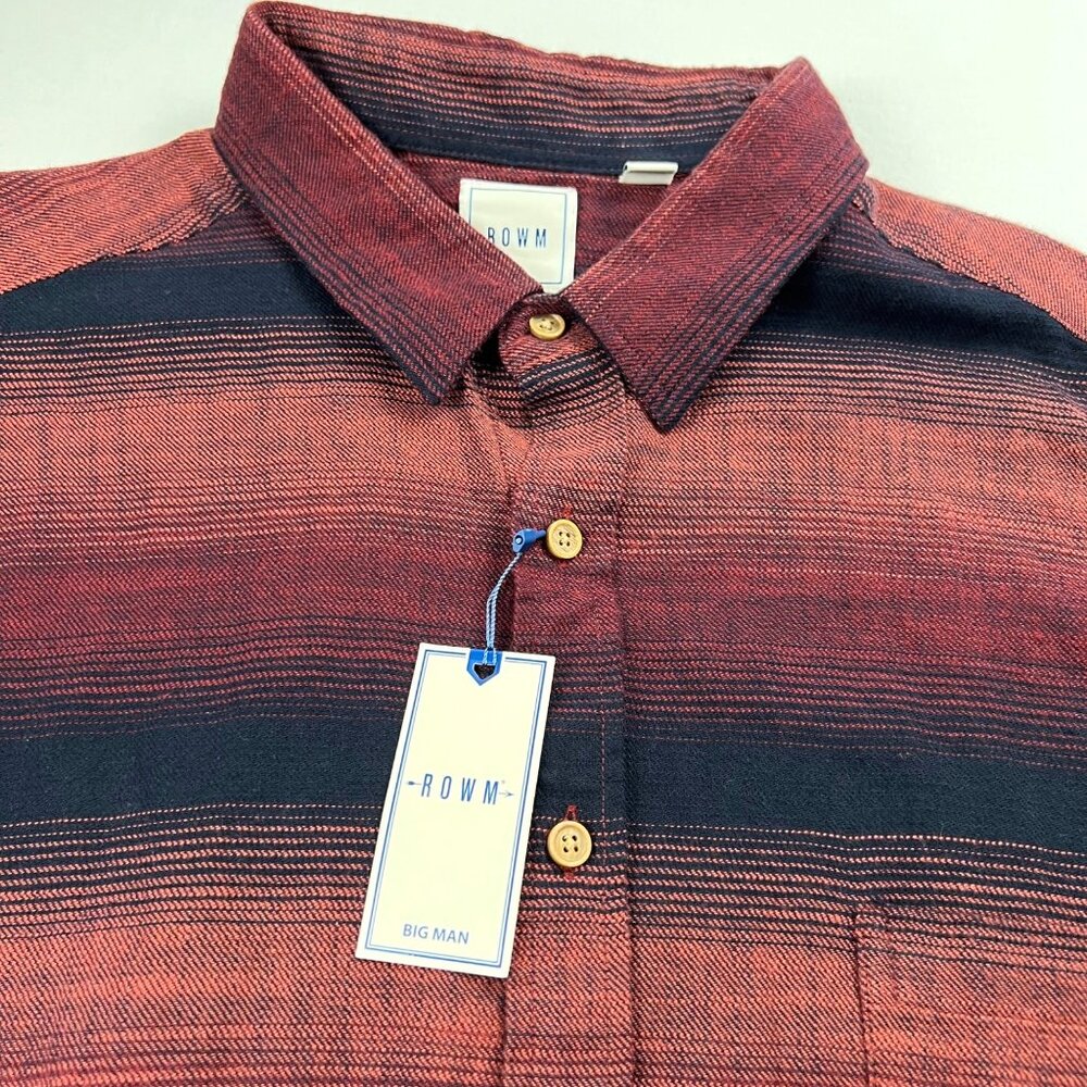 Rowm Big Man 2XB Shirt Red and Black Striped Button-Up Long Sleeve Light Flannel - Picture 7 of 12
